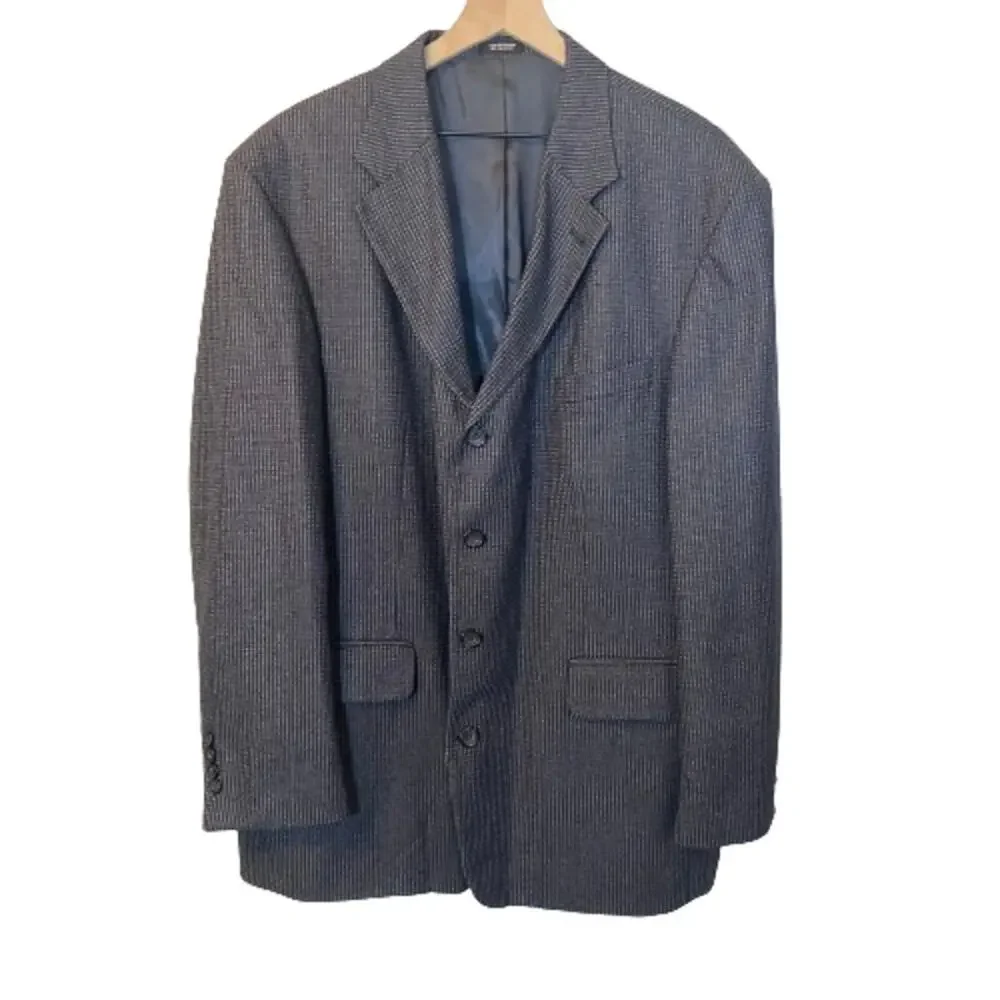 Oscar de la Renta Mens Silk Wool Blend Suit Jacket Blazer Grid Grey Sz 46
